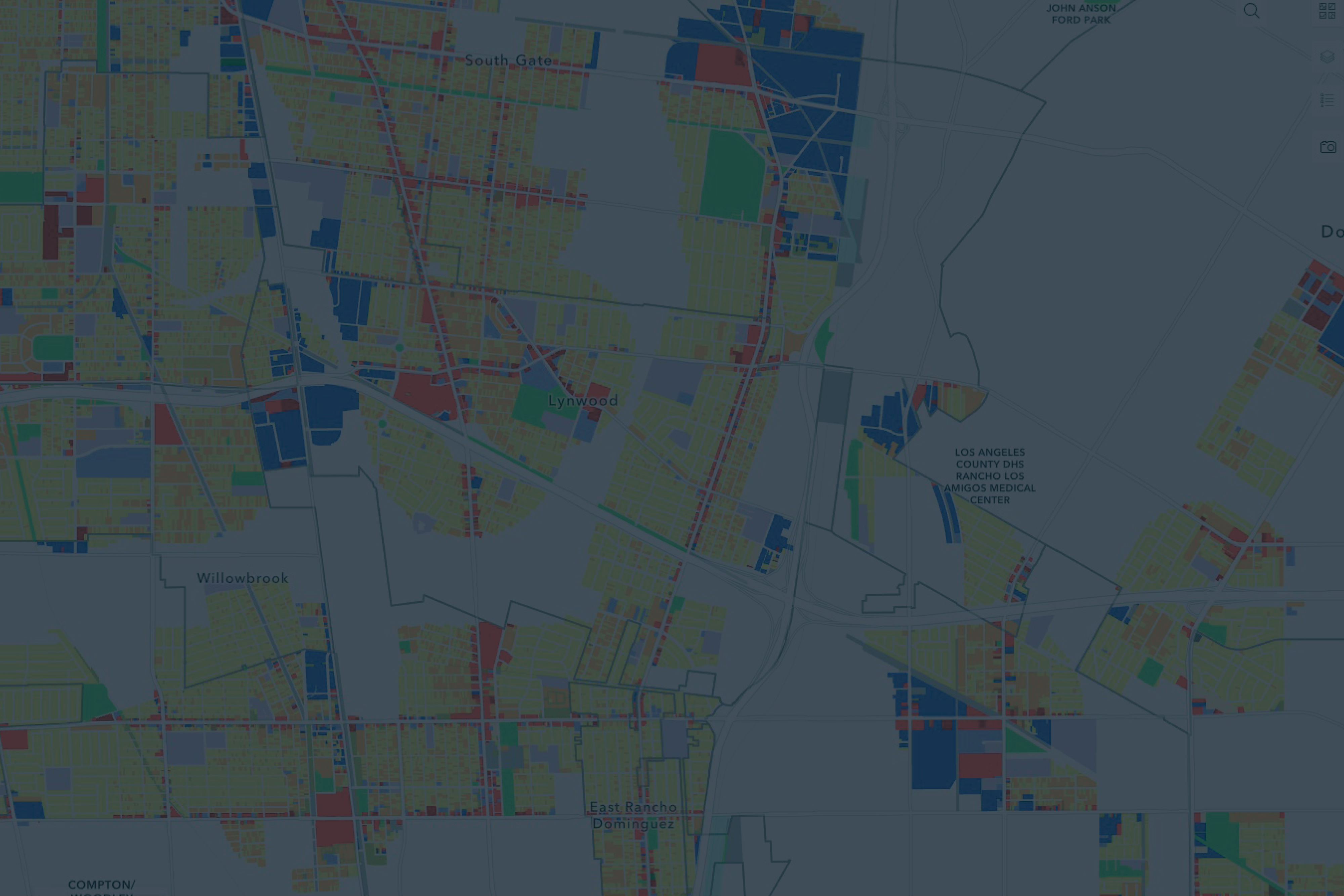 Colorful city zoning map with various marked sections.