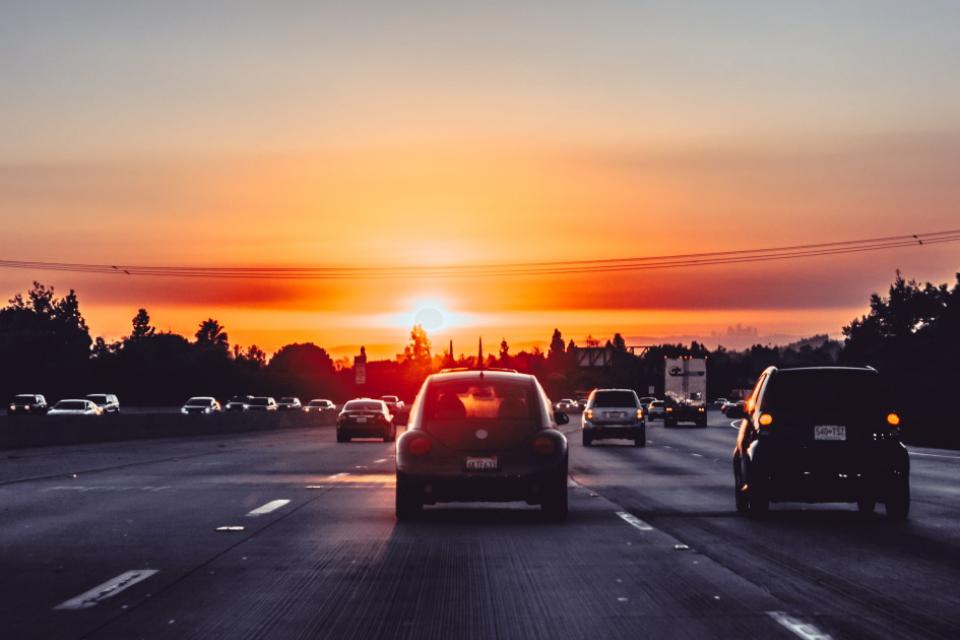Image of Southern California freeway at sunset